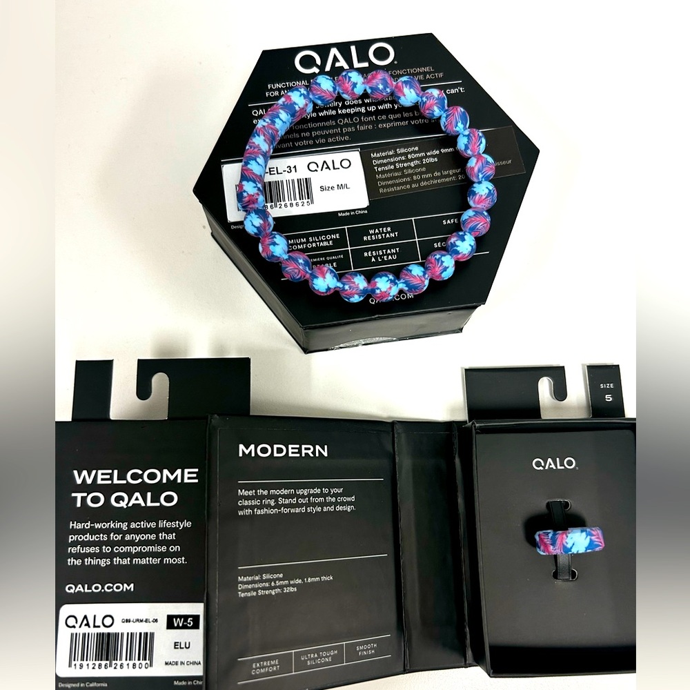 Tropical QALO silicon ring and matching bracelet different size price is for ea